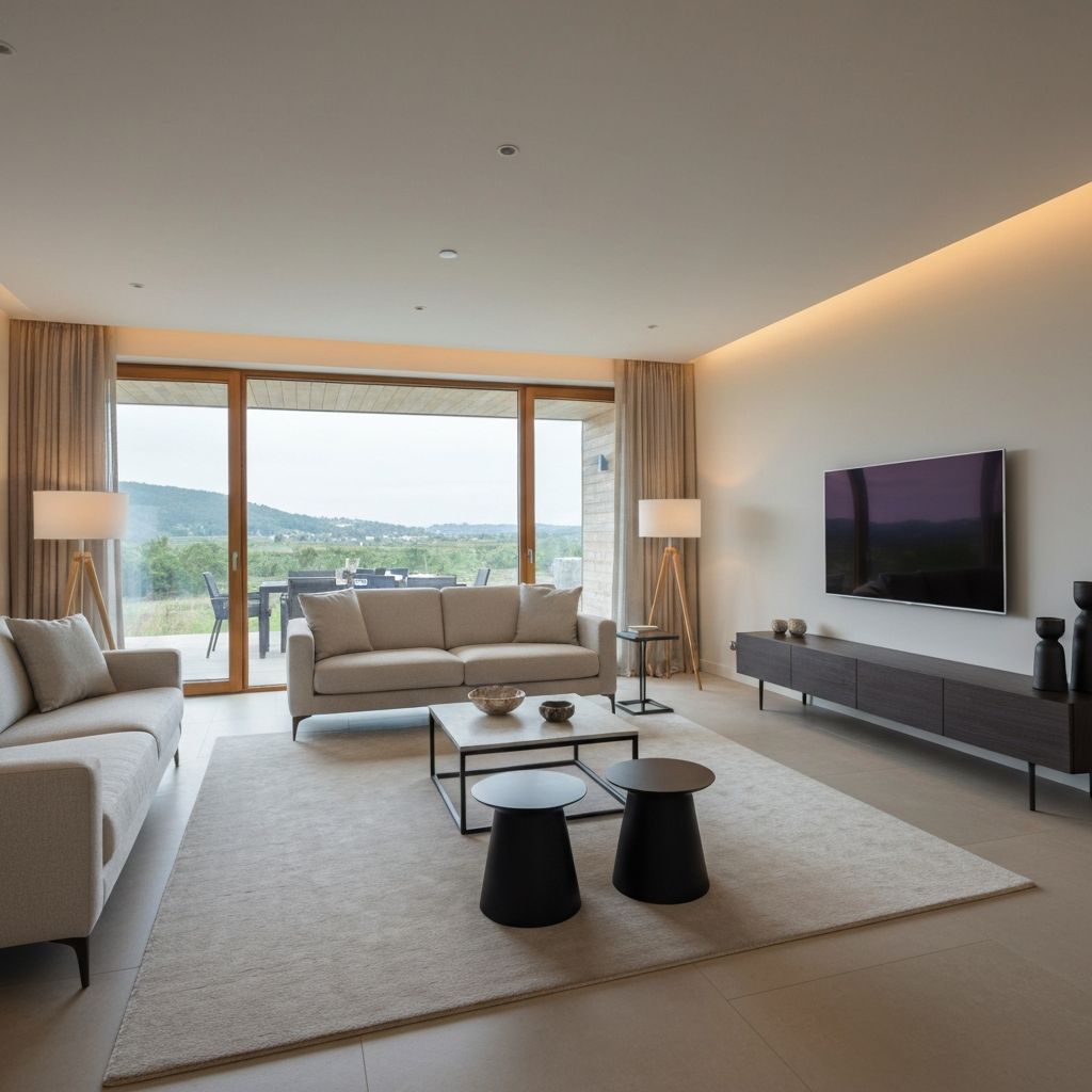 Modern residential smart home with automated lighting and controls